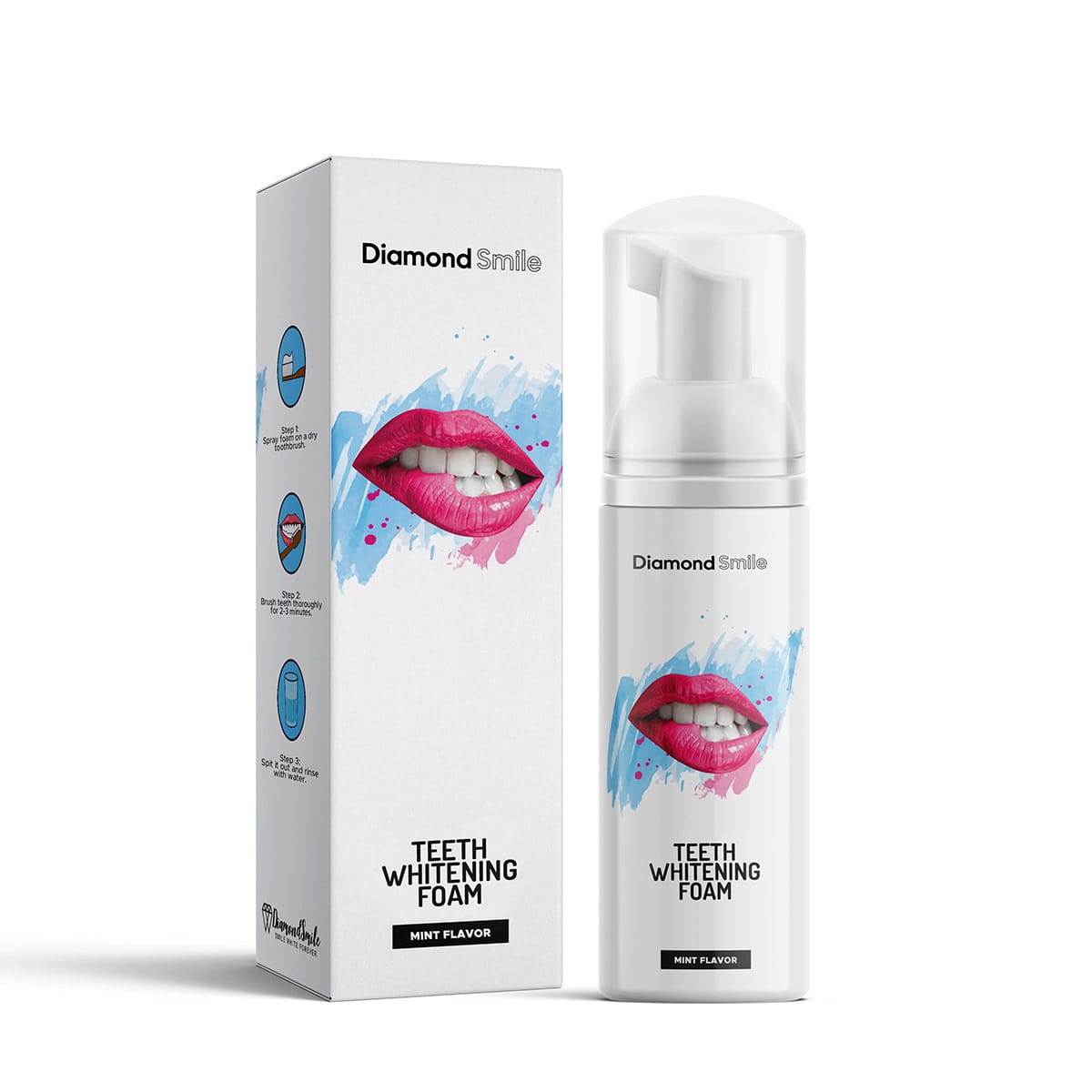 Diamond Smile tandblekningsskum mot en vit bakgrund